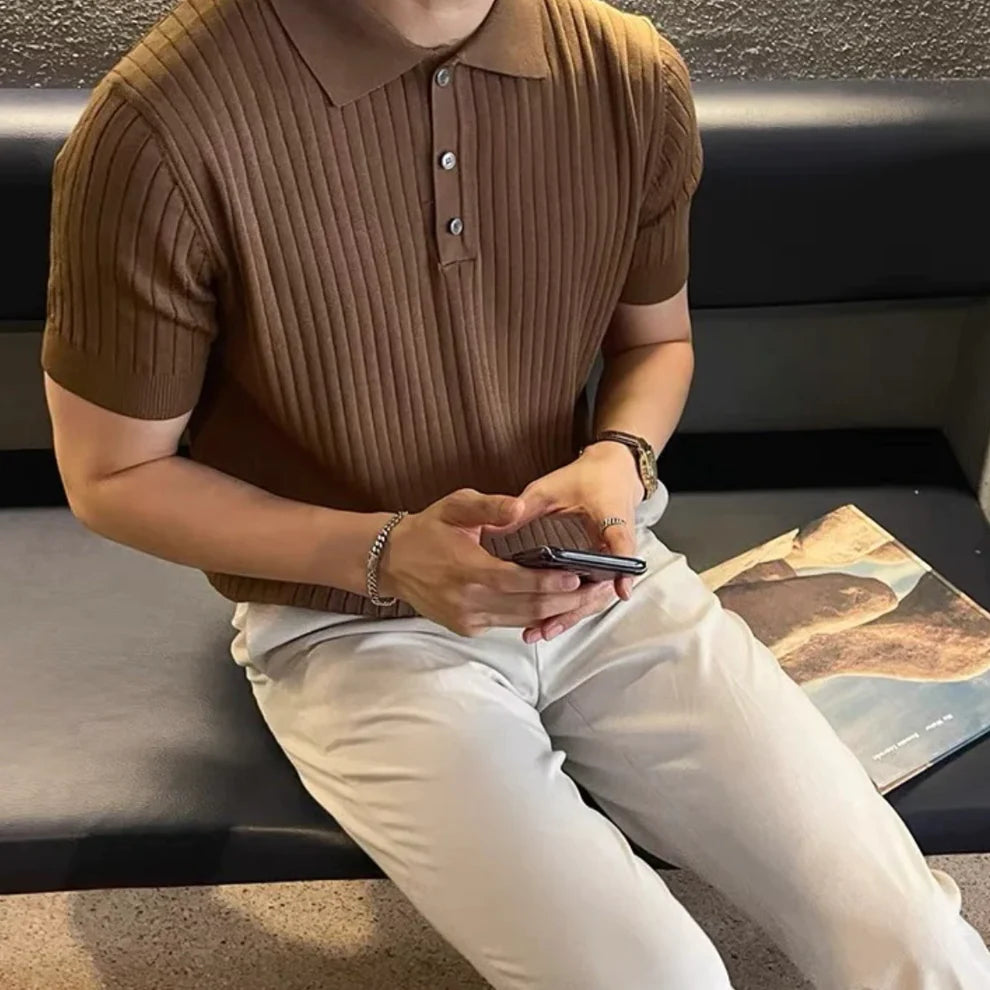 KNITTED BUTTON-UP POLO